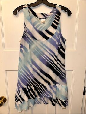 2️⃣Style & Co. med Women's Blue Zebra-Print Ruffle Hem Dress or Tunic